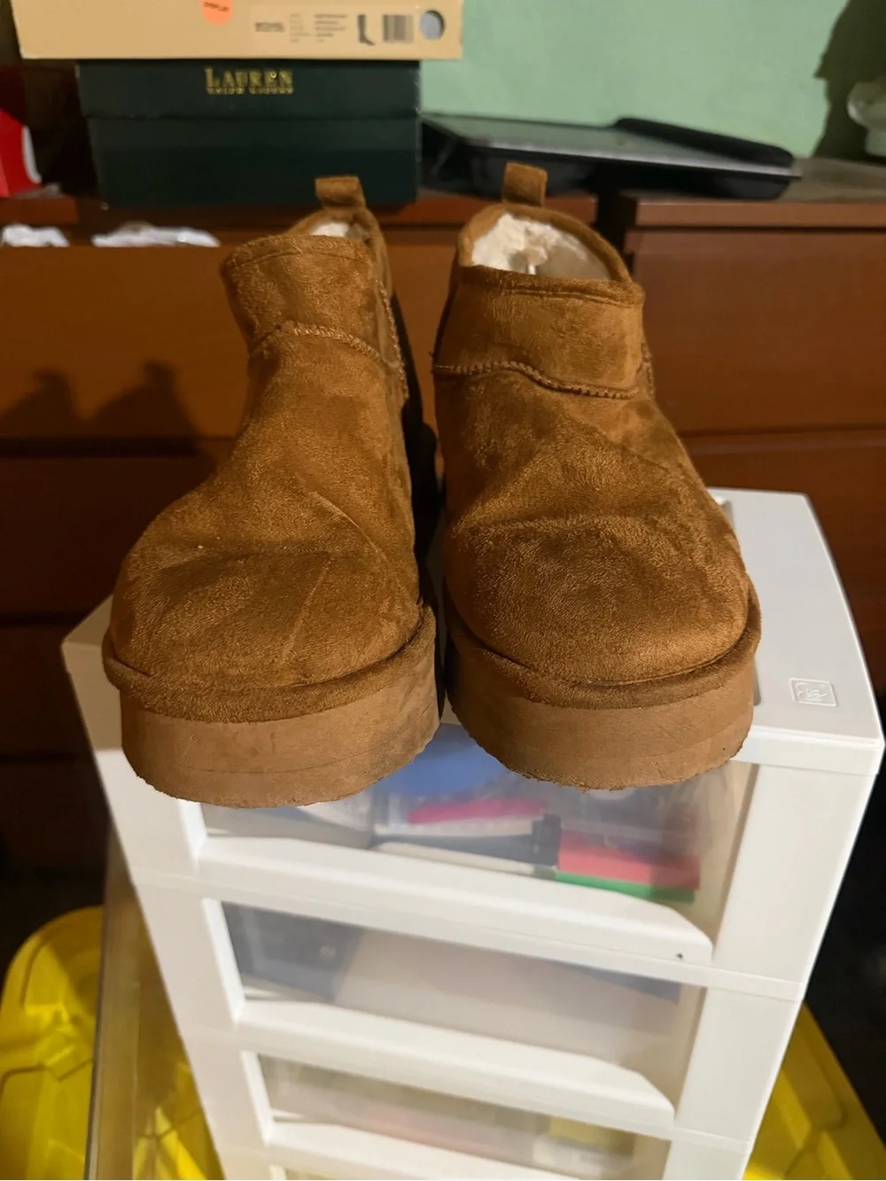 Madden Girl Chestnut Brown Suede Winter Platform Slip-On Boots